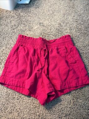 a new day Hot Pink High-Rise Drawstring Linen-Blend Shorts